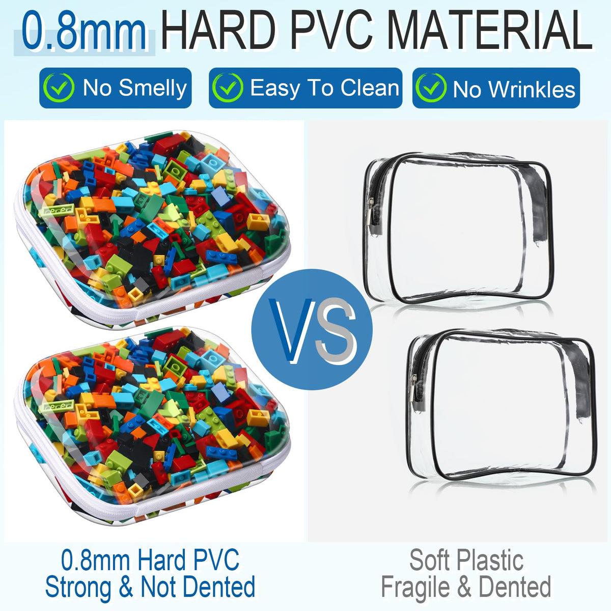 Sanwuta 6 Pcs Clear Hard Zipper Case Hard Plastic Zipper Pouches Makeup Bag Pencil Pouches Transparent Cases for Snacks Plastic Storage Organizer Box for Travel(Clear,7.87 x 5.9 x 2 Inch)