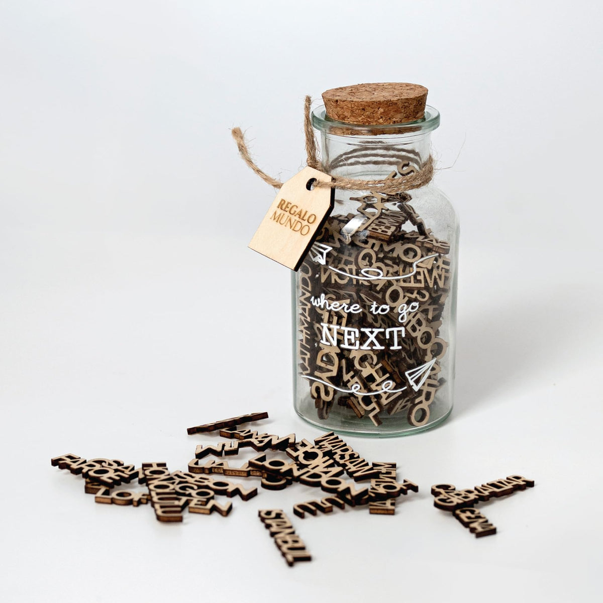 Where to Go Next – Travel Destination Jar | Eco-Friendly Travel Gift for Travelers, Couples & Adventurers | 100 Wooden Carved Places to Visit