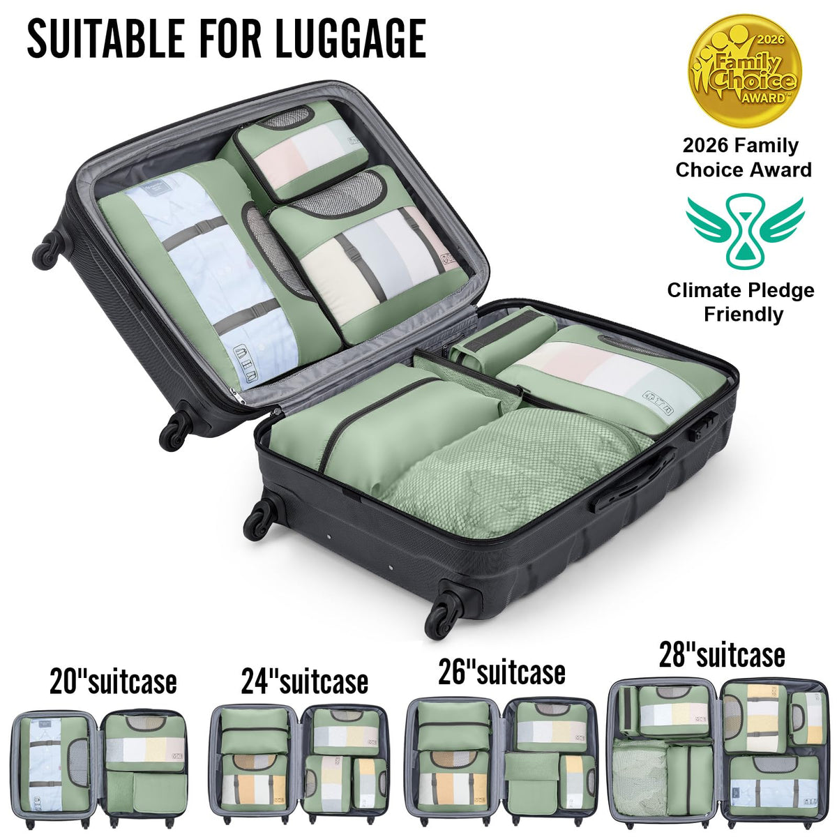 Veken 10 Set Packing Cubes for Travel Essential, Suitcase Organizer Bags in 4 Sizes, Carry-On Luggage Accessories with Large Laundry & Hanging Toiletry Bag, Must-Have for Airplane, Road Trip & Camping