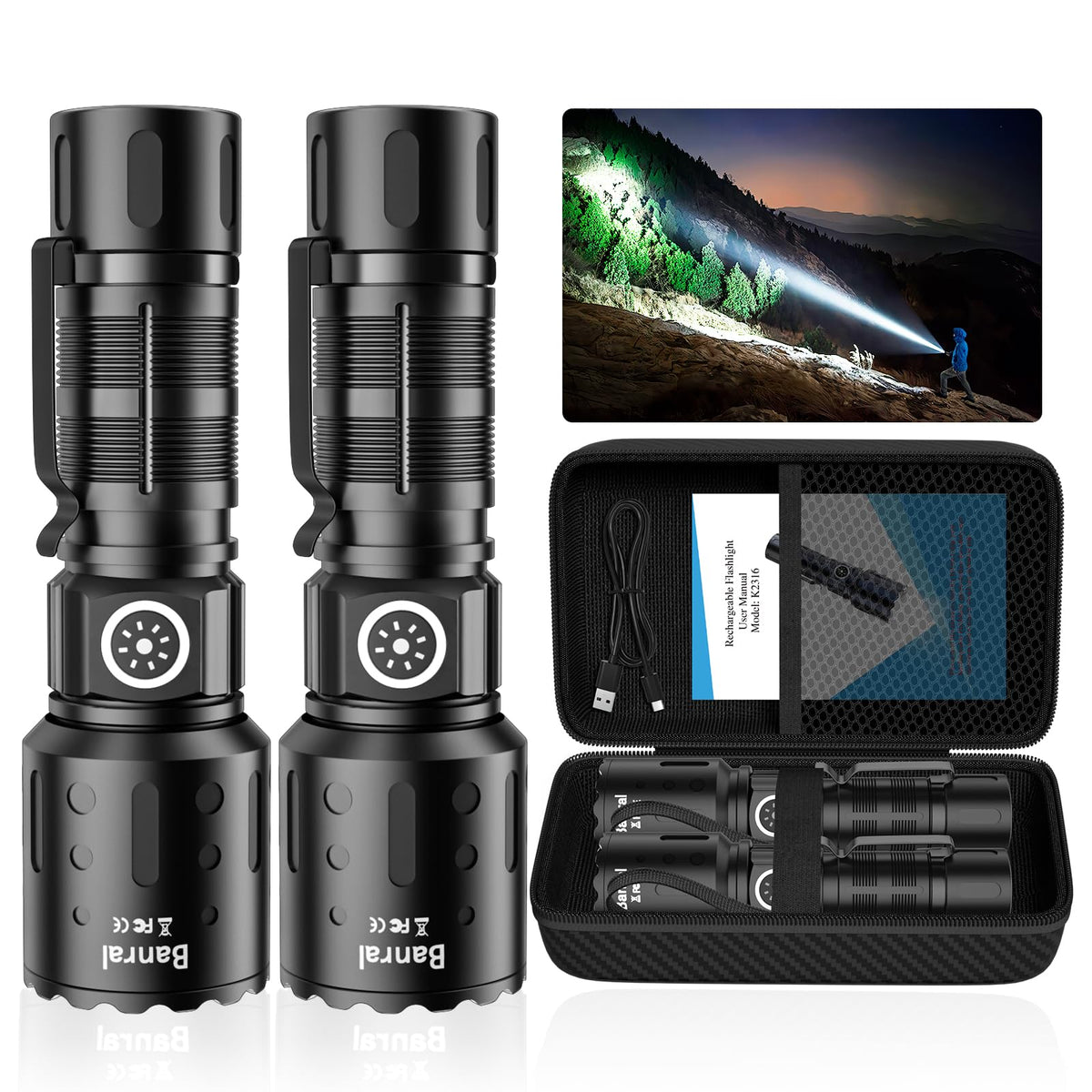 Rechargeable Flashlights High Lumens, Super Bright LED Small Powerful Tactical Flashlight with Memory Function, 6Modes Pocket Waterproof Flash Light for Home,Camping,Car,Emergency,Gifts for Men
