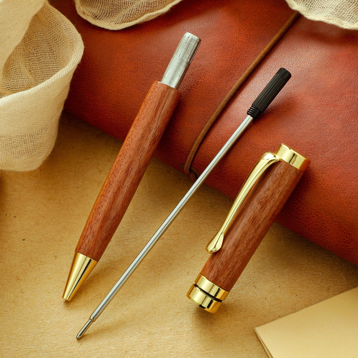Yeaqee 6 Pcs Luxury Wood Ballpoint Pens 1.0mm Elegant Fancy Wooden Black Ink Pens Christmas Gift for Men Women Employee Teacher Journaling Executive Business