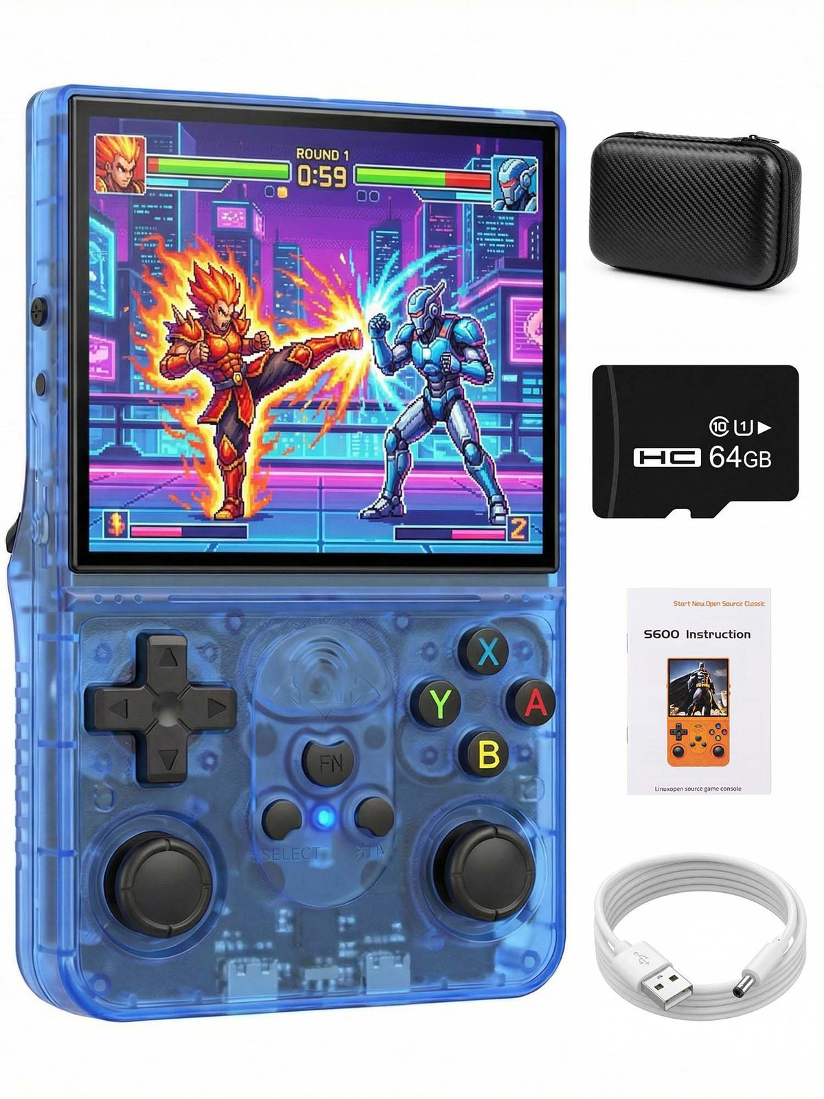 Retro Handheld Game Console, 4.0 Inch 720x720 IPS Screen 64GB Built-in 18,000+ Classic Game, Open Source Linux Handheld Video Game Player with Dual 3D Joysticks, 3500mAh Battery, Purple