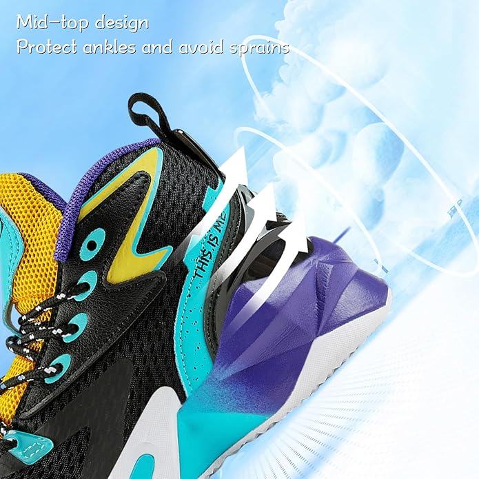 VITUOFLY Kids Basketball Shoes Boys Air Cushion Sneakers Girls Mid Top School Hoops Shoes Non-Slip Outdoor Sports Running Gym Comfortable Durable Little Kid/Big Kid