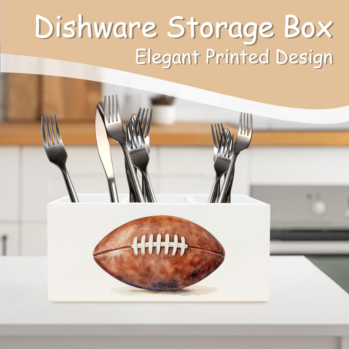 YTRGI American Football Pen Pencil Holder Organizer for Desk, Gifts for Football Fan Lovers Players Wooden Box Block Sign for Home Office Tabletop Decor