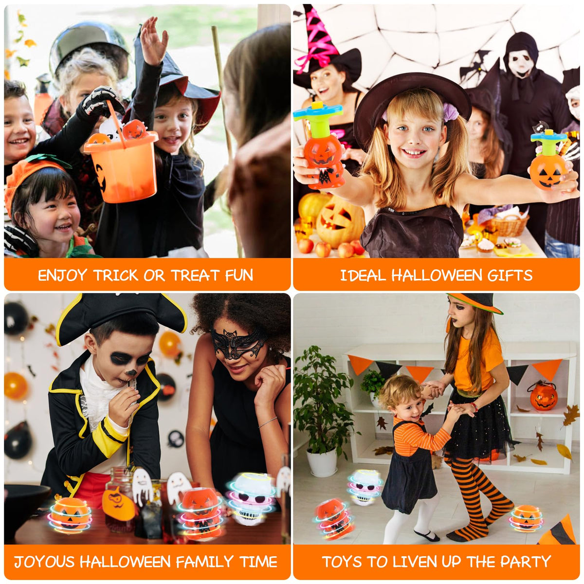 DERAYEE Halloween Basket Stuffers for Kids, 3PCS LED Pumpkin Skull Light Up Spinning Tops Halloween Spinning Toys Gifts for Halloween Party Favors Goodie Bag Fillers Classroom Rewards