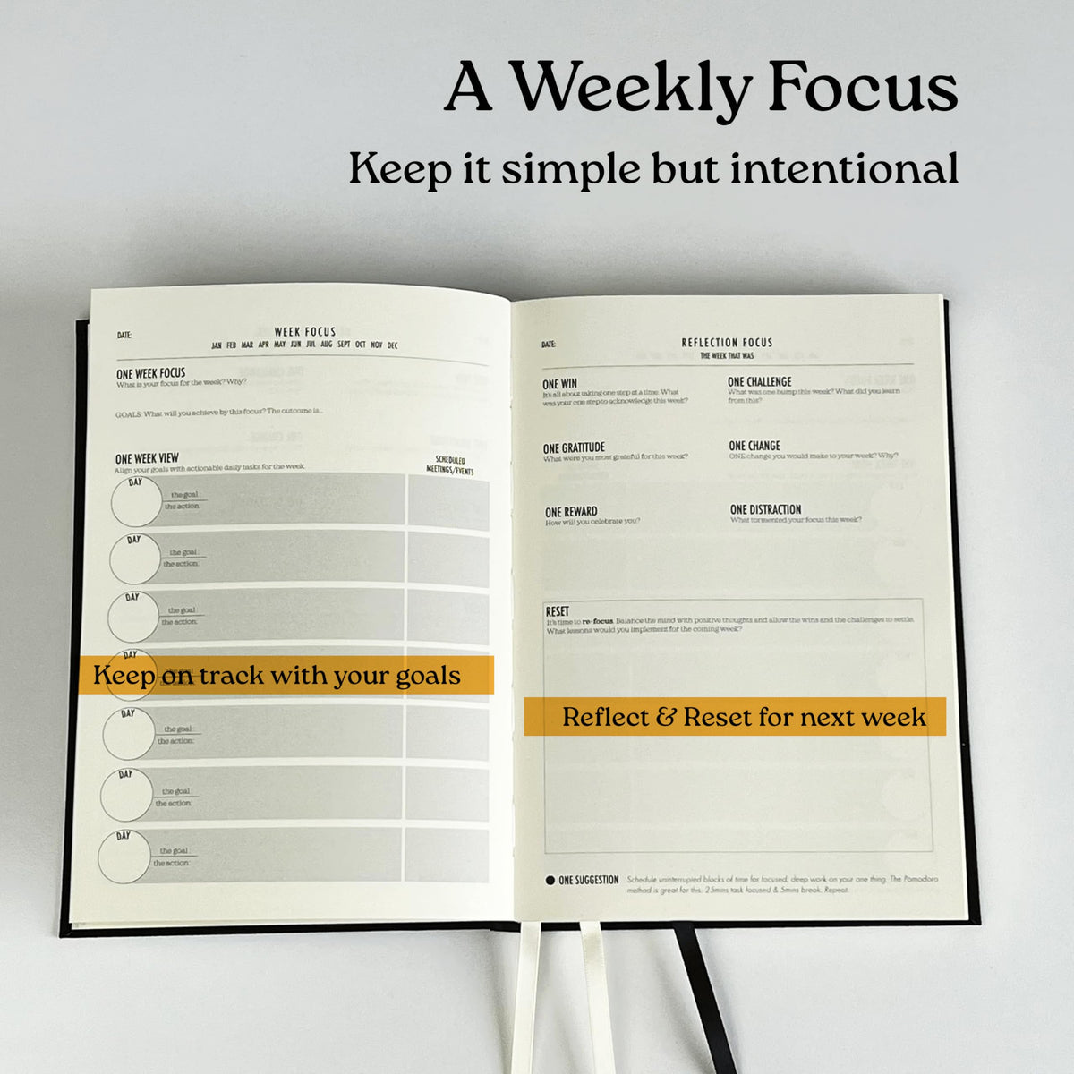 Daily Focus Planner: 90-Day Undated Goal Journal, Vision Mapping, Mindfulness, Monthly, Weekly, Daily Goal Setting, Gratitude, Habit Tracking, Gift for Professionals, Neurodivergent Adults, Productivity, A5, Black