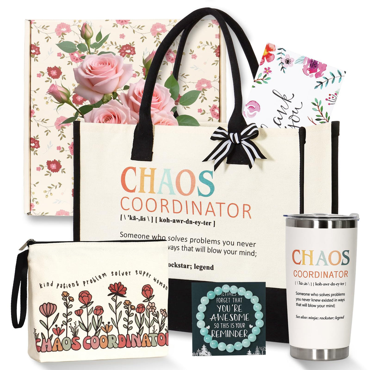 ZYUQFAN Chaos Coordinator Thank You Gifts for Women, Appreciation Gift Set for Lady Manager Teacher Coworker Nurse Boss Presents Ideas for Employee Secretary Office Birthday Christmas Tote Bag Tumbler
