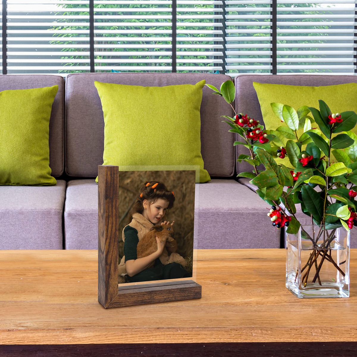 Lavezee 5x7 Picture Frames Set of 2, Double Sided Frame Display Holder with Rustic L Shaped Horizontal Vertical Stand for 5 by 7 Photo, Desktop or Tabletop Decor