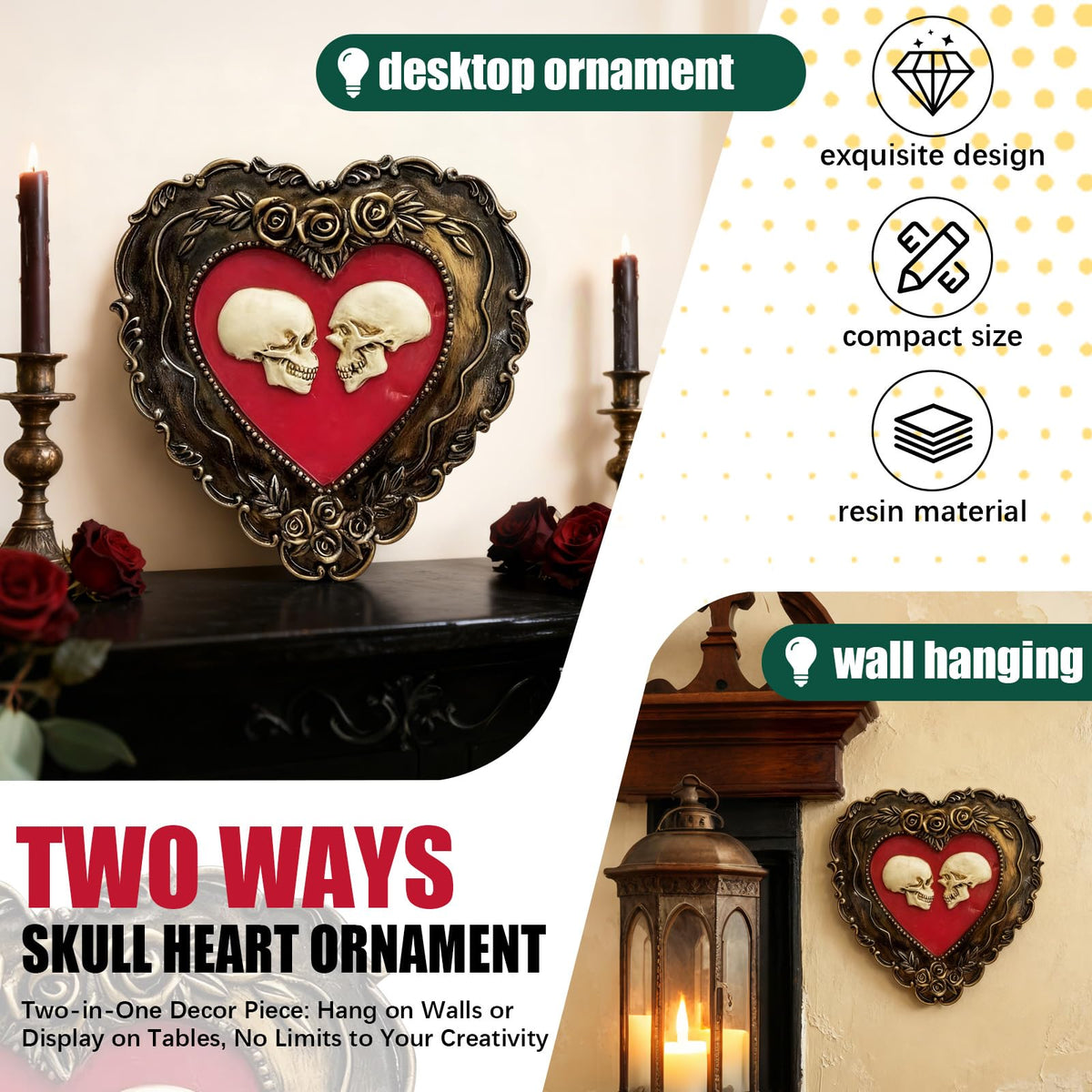DEYNWAND Skull Heart Resin Sculpture, Unique Dark Heart Shaped Art Decoration for Friends, Colleagues, Loved Ones, Family Gothic Gifts (Skull)