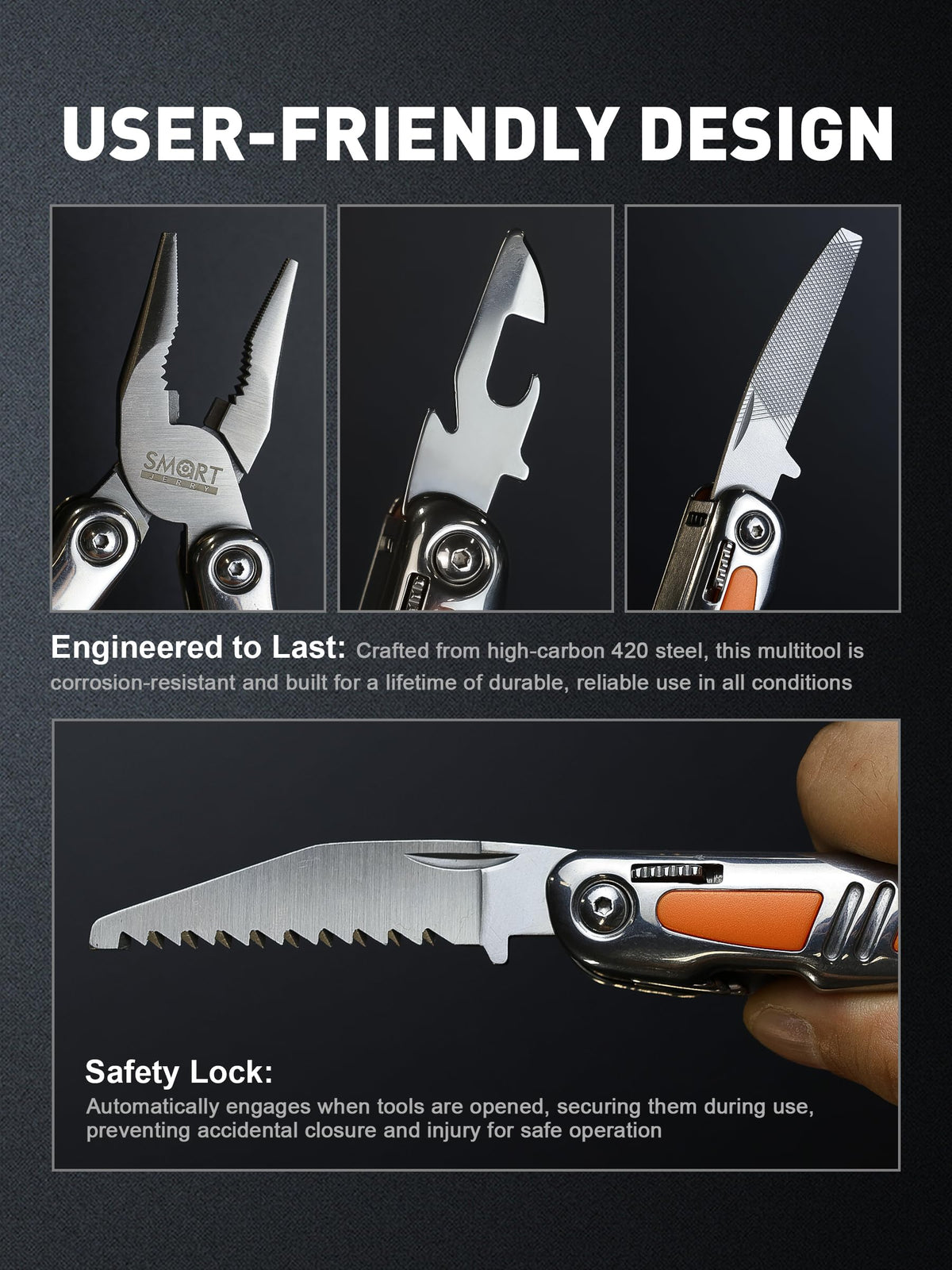 SMART JERRY 14-in-1 Multitool Pliers with Sheath | Self-Locking Foldable Multi Tool for DIY, Home, Garden, Camping | Stainless Steel EDC Pocket Knife | Gifts for Men, Dad, Husband