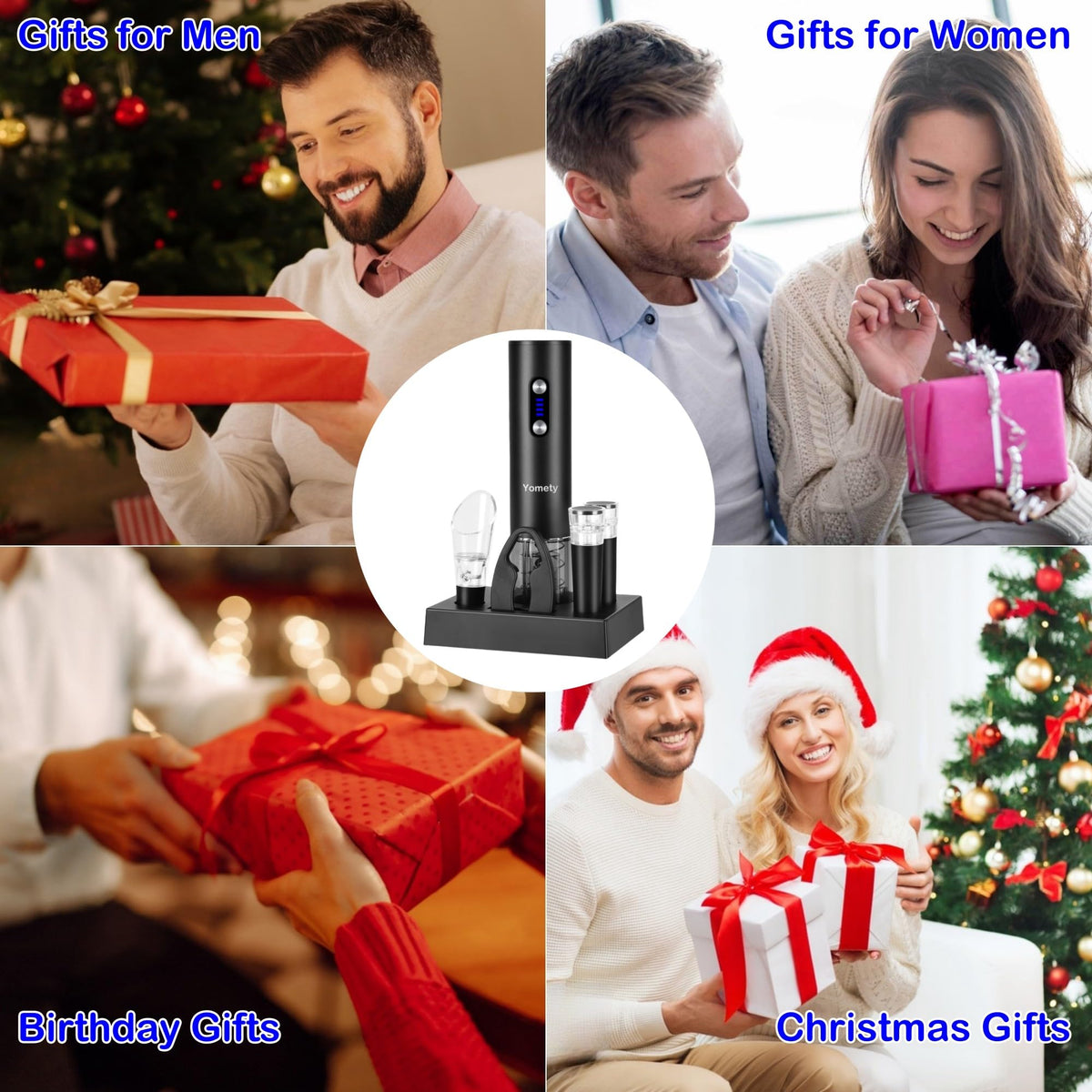 Electric Opener Set With Base, Accessories Including Rechargeable Corkscrew, Aerator, Stoppers and Foil Cutter - Perfect Gifts for Wine Lovers