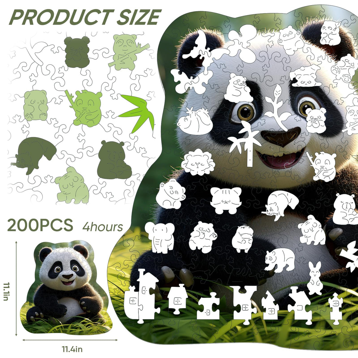 Wooden Jigsaw Puzzle, 200 Pcs Unique 3D Shape Jigsaw Puzzles, Wood Puzzle Gift Box Packing, Medium Size Letter, Creative Gift for Adults, Fun Challenging (200PCS, Panda)