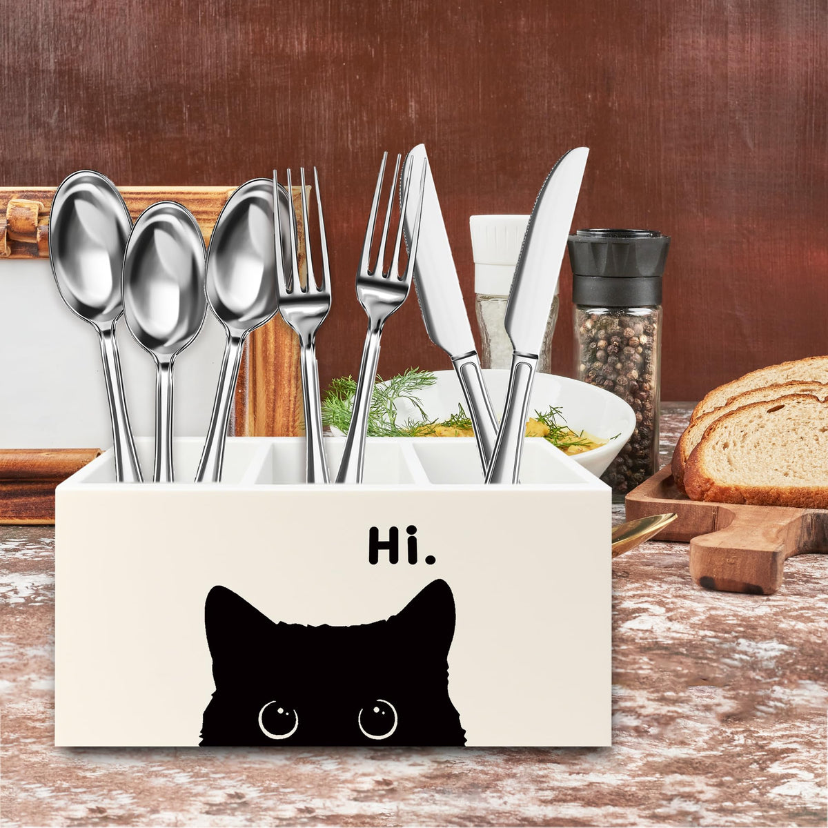 QZQE Funny Black Cat Pen Pencil Holder Organizer for Desk, Black Cat Lovers Gifts for Women Men Wooden Box Signs Decorations for Home Office Desk Tabletop, Gifts for Pet Lover