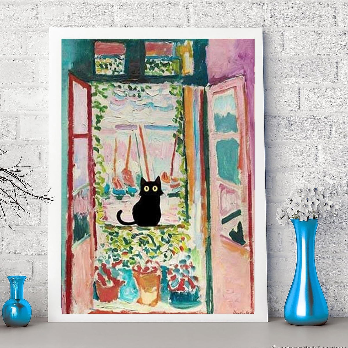 GemZono Adult 5D Diamond Painting Kits - 4 Pieces, Round Diamond Arts Painting Kit, DIY Beginner Black Cat Diamond Art Kit, Matisse Van Gogh Living Room Bedroom Decoration (11.8x15.7)