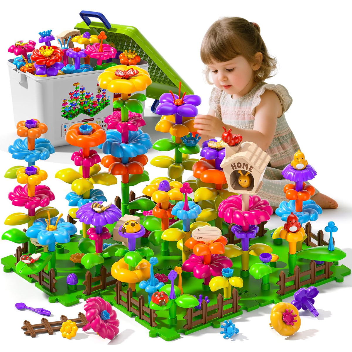 112 Pcs Flower Garden Toy,Toddler Girl Toys 3-4 Years Old Girls Gardening Building Gifts Set Best Educational Learning Fine Diy Crafts Stem Construction Stacking Kit,for 3 4 5 6 7 Year Kids Birthday