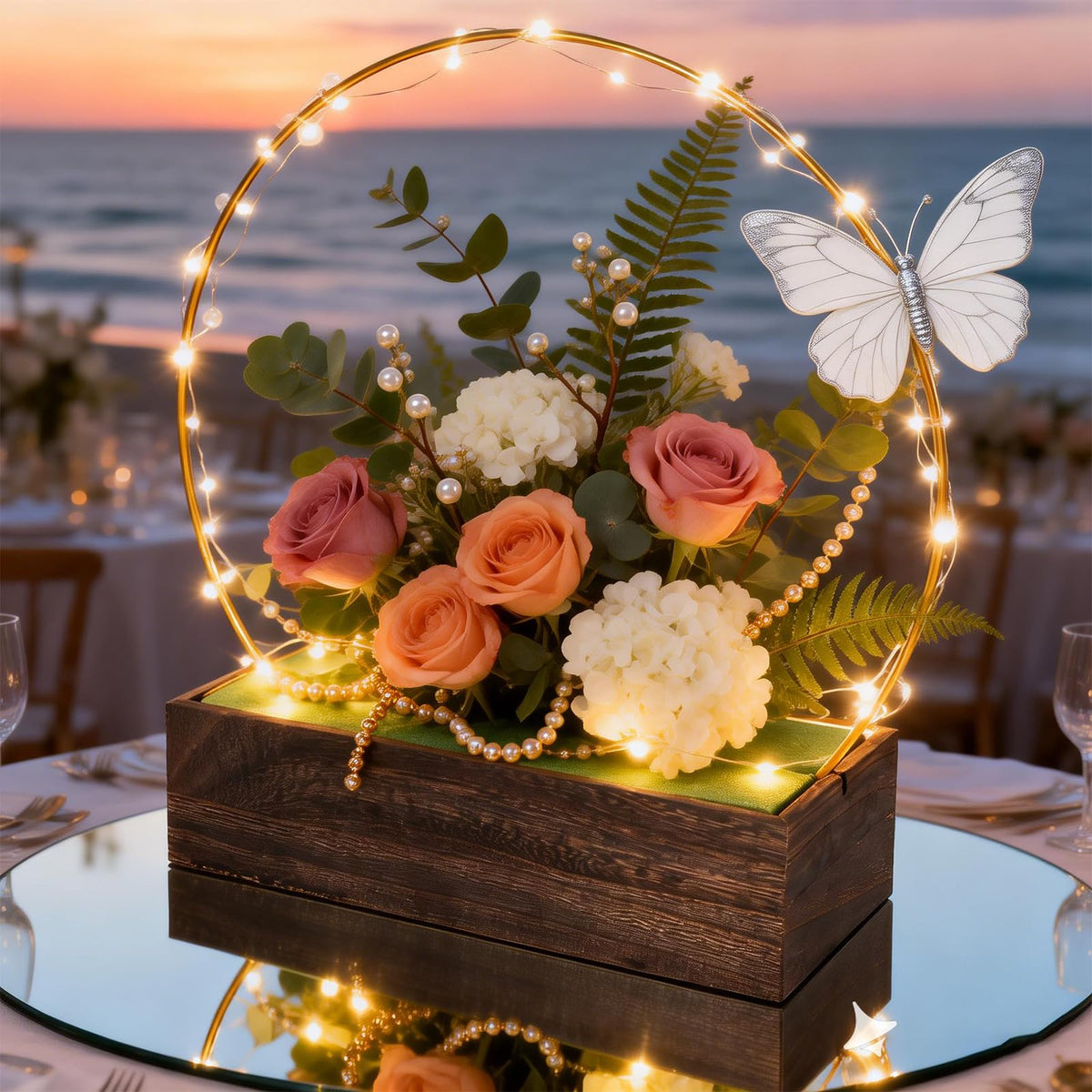 24Pack Floral Hoop Centerpiece Kit, 8Pcs 12'' Metal Floral Hoop Centerpiece with Stand+ 8Pcs Wood Cube Planter Box + 8Pcs Floral Foam Blocks for DIY Wedding Christmas Party Home Garden Decor