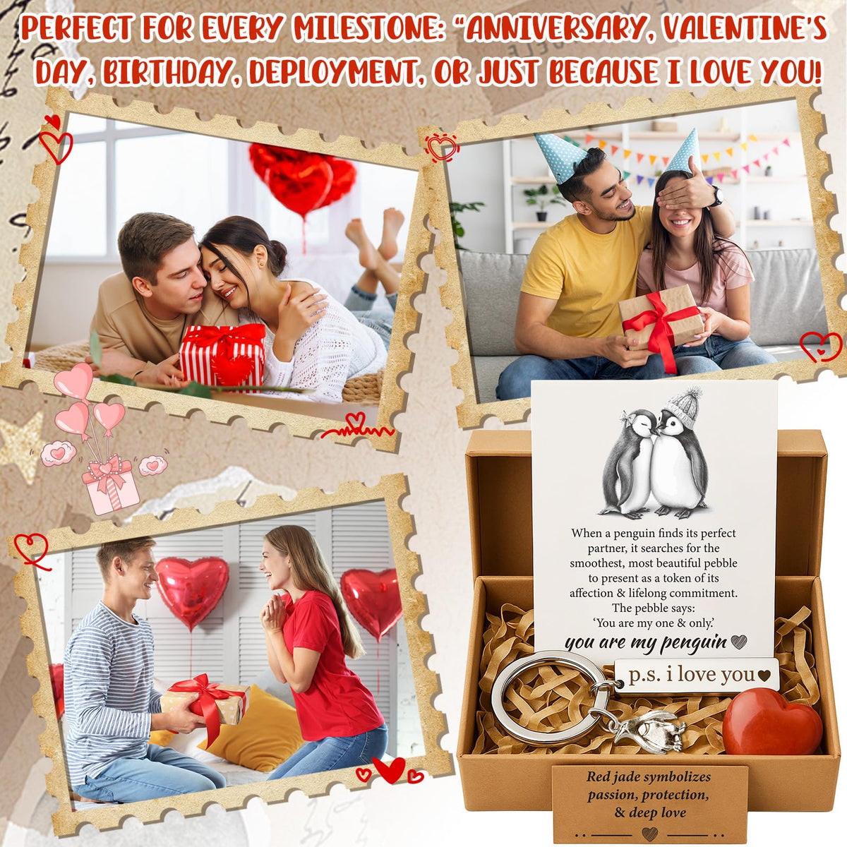 BABYQLO Penguin Gift Box Set - Romantic Anniversary I Love You Presents for Him or Her, Girlfriend, Boyfriend, Fiancee, Wife, Husband - Valentine's Day, Birthday, Engagement & Easter Basket Stuffer