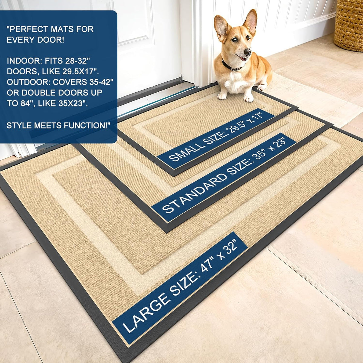 OLANLY Waterproof Front Door Mat - All-Season, Fade Resistant, Easy Clean | 47x17 Inches, Beige