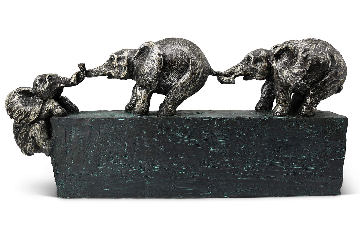 Vaudagio Sculpture Family Ties - Timeless Symbol of Families & Team Togetherness - Ornament 17 inch Long in Grey & Silver - Statue Elephant as a Gift or Decoration - Elephants Stronger Together