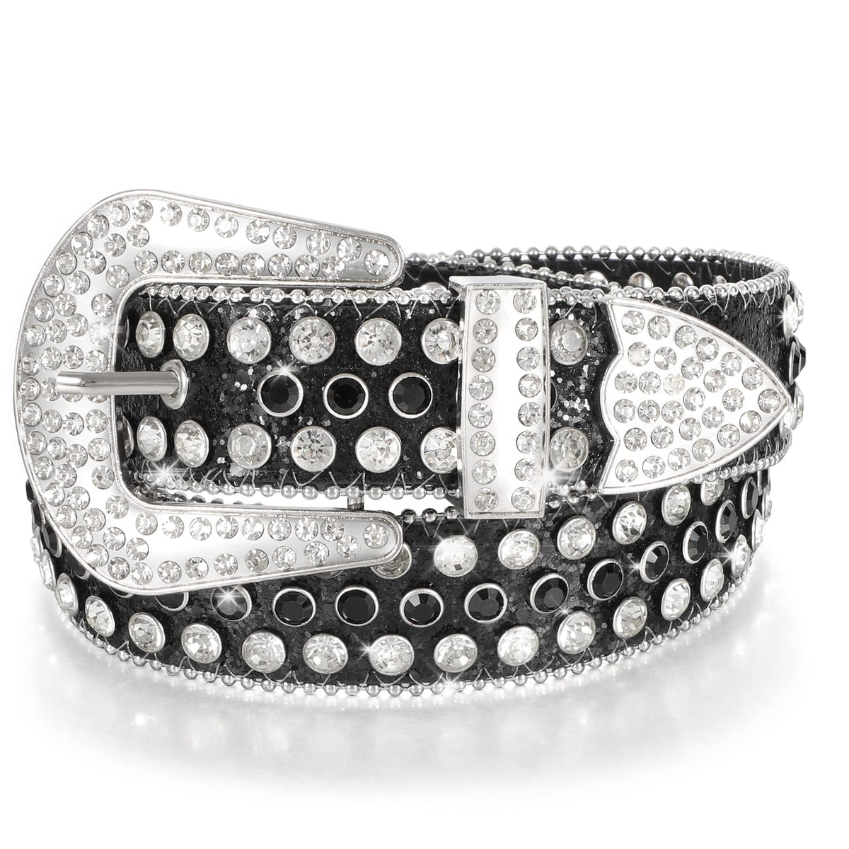 JASGOOD Women Men Rhinestones Belt,Bling Western Cowgirl Cowboy Studded Leather Belt Diamond Waist Belt for Jeans Pants