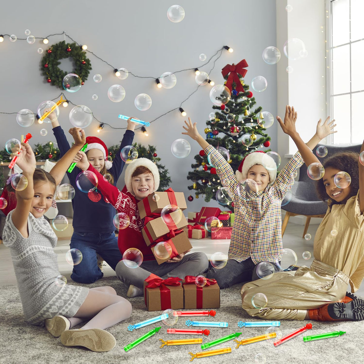 100 Pack Bulk Christmas Mini Bubble Wands Party Favors for Kids,Goodie Bag Stocking Stuffers Fillers for Toddler Boys Girls,Bulk Classroom School Party Supplies Prizes Toys Gifts Trinkets for Students