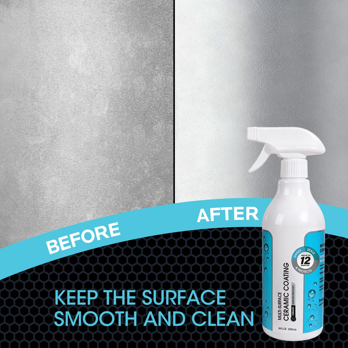 MineeCozee Ceramic Coating Spray for Stainless Steel & Glass - Fingerprint & Water-Spot Repellent, Long-Lasting Surface Protection for Kitchen & Bath (500ml)