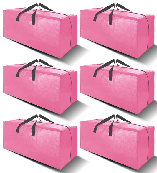 6 Pack Heavy Duty Extra Large Moving Bags W/Backpack Straps - Strong Handles & Zippers, Storage Totes For Space Saving, Fold Flat, Alternative to Box and Bin (40 gal, Pink)