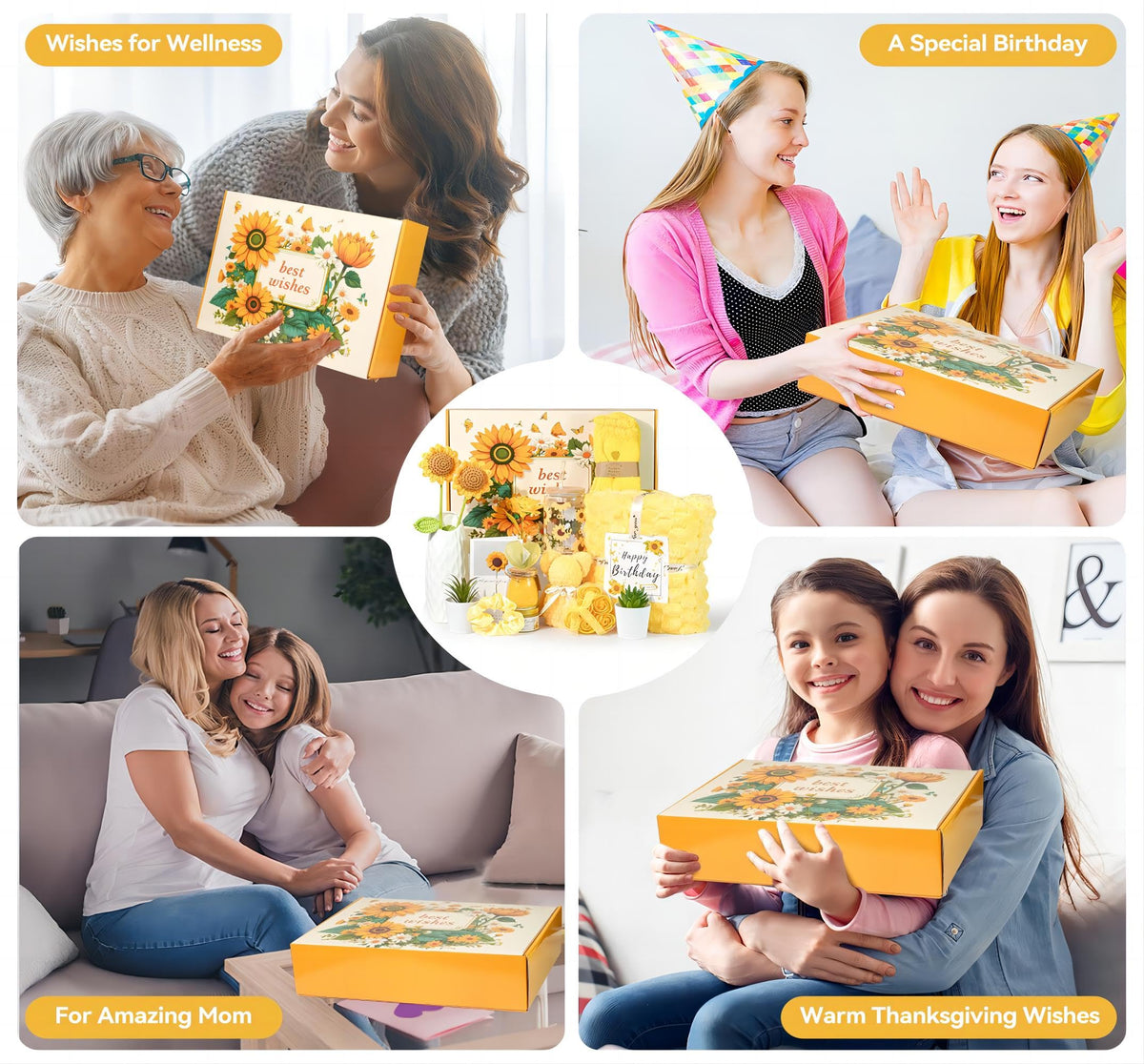 Mother's Day Gifts for Mom, 17pcs Relaxing Spa Gifts Set for Girls, Sisters, Mom, Sunflower Self-Care Package, Sending Sunshine Get Well Gifts for Women, Perfect Basket for Birthday & Mother's Day