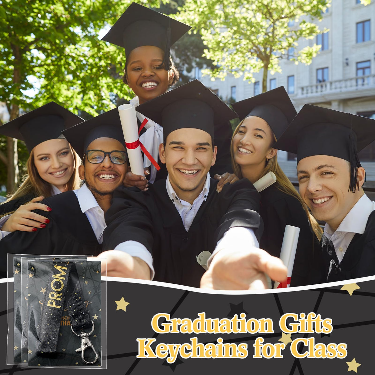 Knitgrip 24 Set Prom 2026 Graduation Party Favors Prom Lanyard Keychain Holder Class of 2026 Keychain with Cards Bags for College (Black)