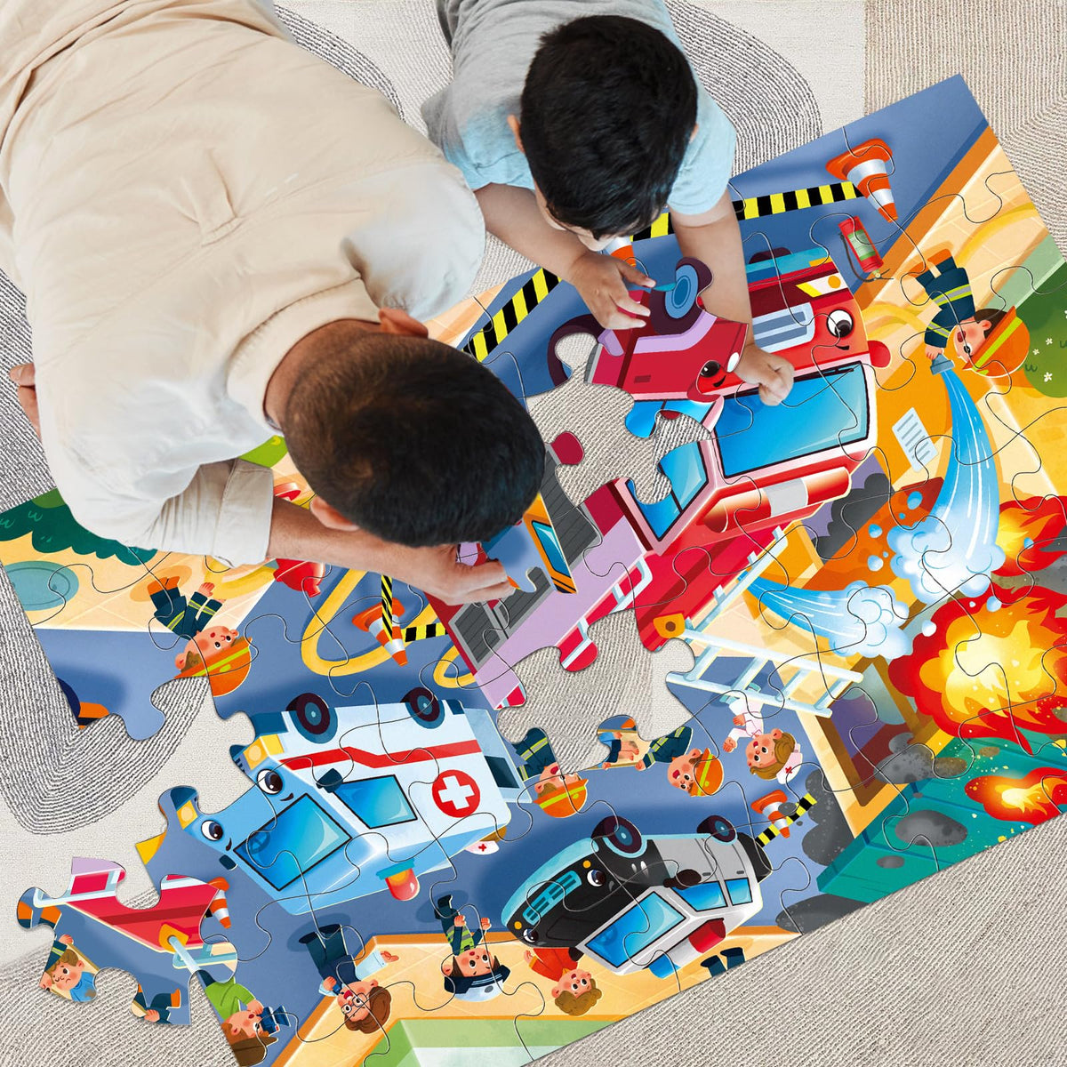 Jumbo Floor Puzzle for Kids,Fire Rescue Jigsaw Large Puzzles,48 Piece Firefighter Fireman Fire Truck Puzzle for Toddler Ages 3-5,Children Learning Preschool Educational Toys,Gift for 4-8 Years Old