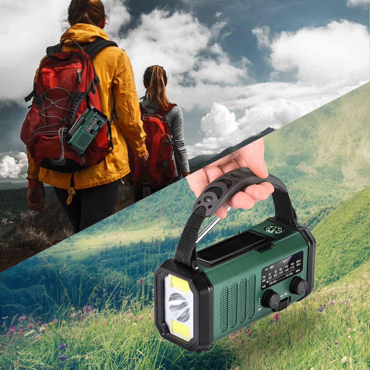 Hand Crank Emergency Radio, NOAA Weather Radio with AM/FM Solar Radio,10000mAh Rechargeable Battery Powered, USB-C Charger, Flashlight, SOS Alarm, for Storm, Hurricanes Outdoor Survival Emergencies