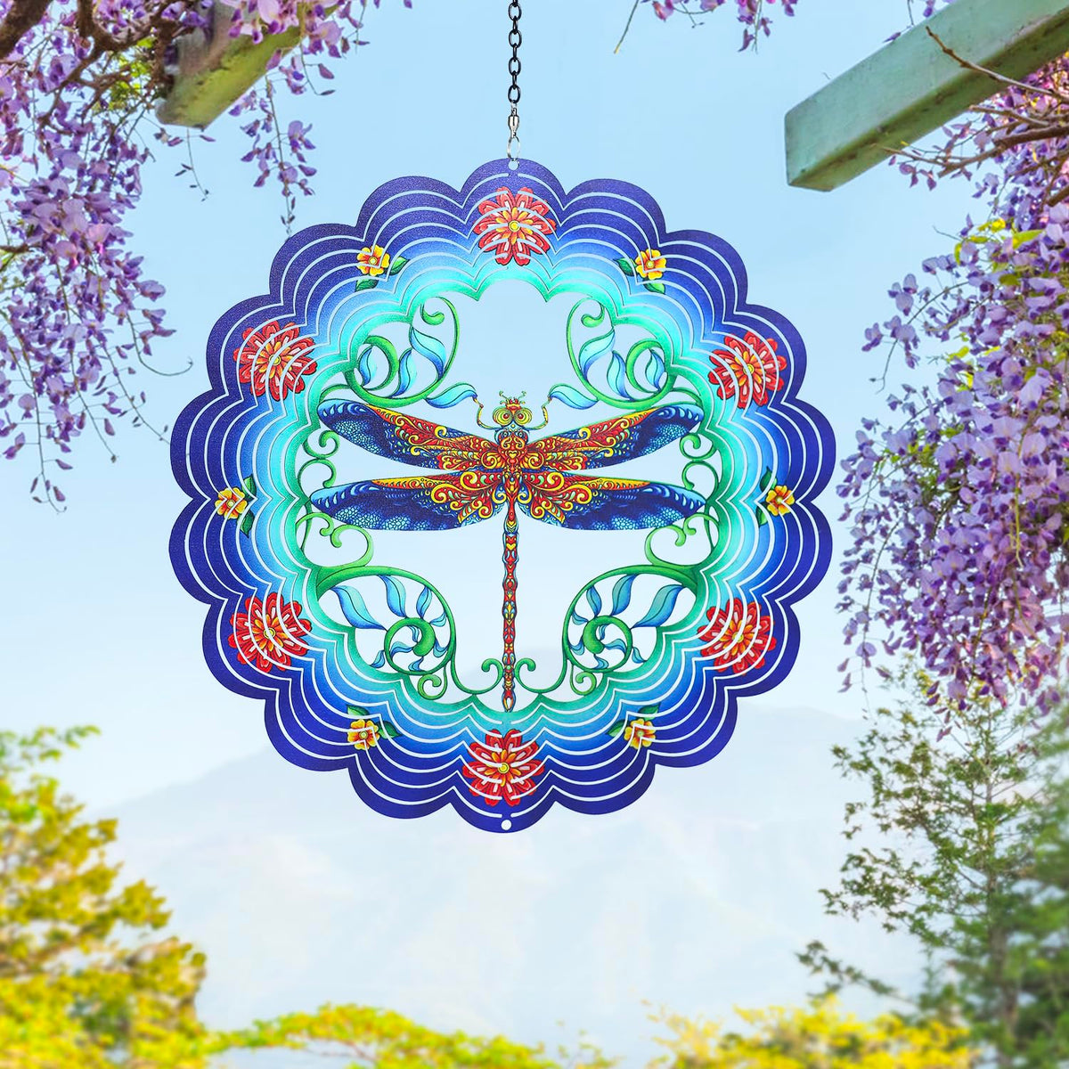 Dragonfly Wind Spinners Dragonfly Gifts for Women/Men 12 inch 3D Stainless Steel Hanging Wind Spinner Metal Wind Catchers Kinetic Sculpture for Indoor/Outdoor Decor, Yard Art, Garden Decorations
