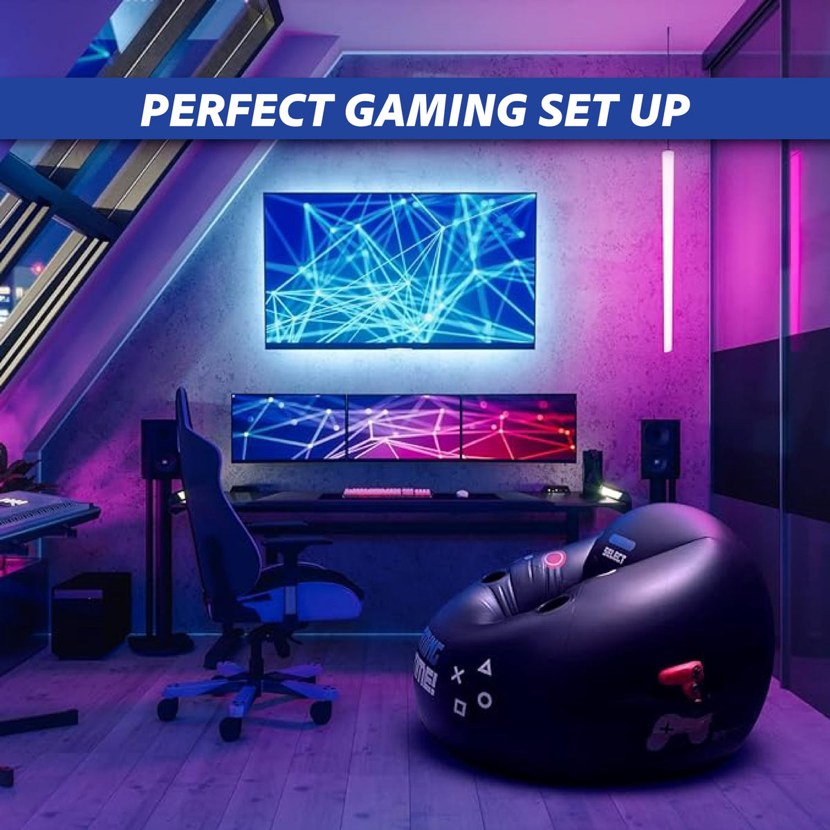 Inflatable Gaming Chair for Kids & Teens with Cup Holders and Side Pocket - This Air Gaming Bean Bag Chairs for kids is The Perfect Furniture for Gamer Room Decor - Perfect Gaming Stuff for boys 4-12