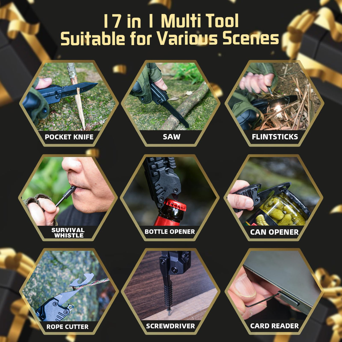 Multi-Tool Gifts for Men, Christmas Stocking Stuffers for Dad from Daughter Son, Multitool Knife 17 in 1 EDC Gear Cool Father Unique Birthday Gifts for Him Husband Boyfriend Grandpa Camping Essentials