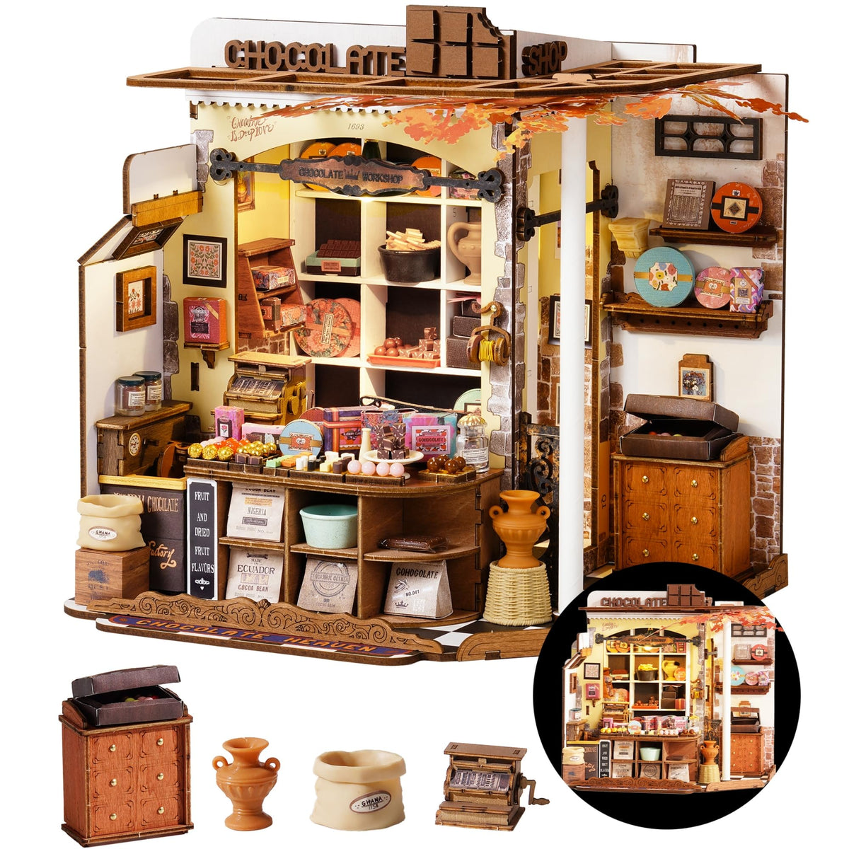 Rolife DIY Miniature House Kit Henry's Chocolate Shop, Tiny House Book Nook for Bookshelf Decor, 3D Puzzles Model Building Kits for Teens, Birthday Gifts/Craft Kits for Girls Boys (Henry's Chocolate)