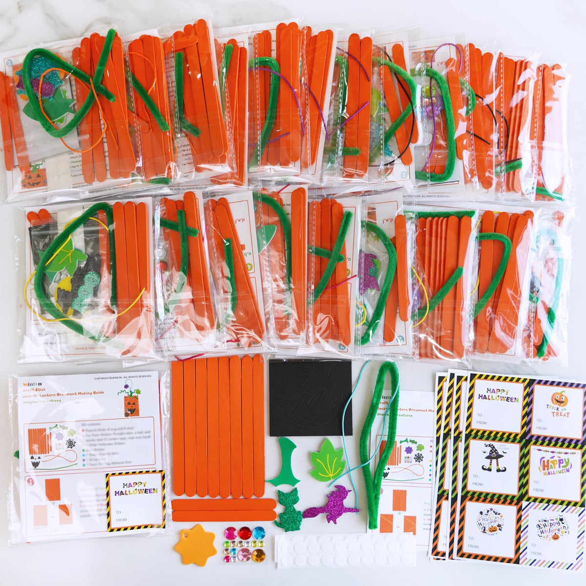 Winlyn 24 Sets Fall Crafts Kits Halloween Crafts Individual Fall Kids Crafts DIY Pumpkin Fall Decorations Craft Sticks Pumpkin Foam Stickers Arts and Crafts for Kids Classroom Activities Party Favors