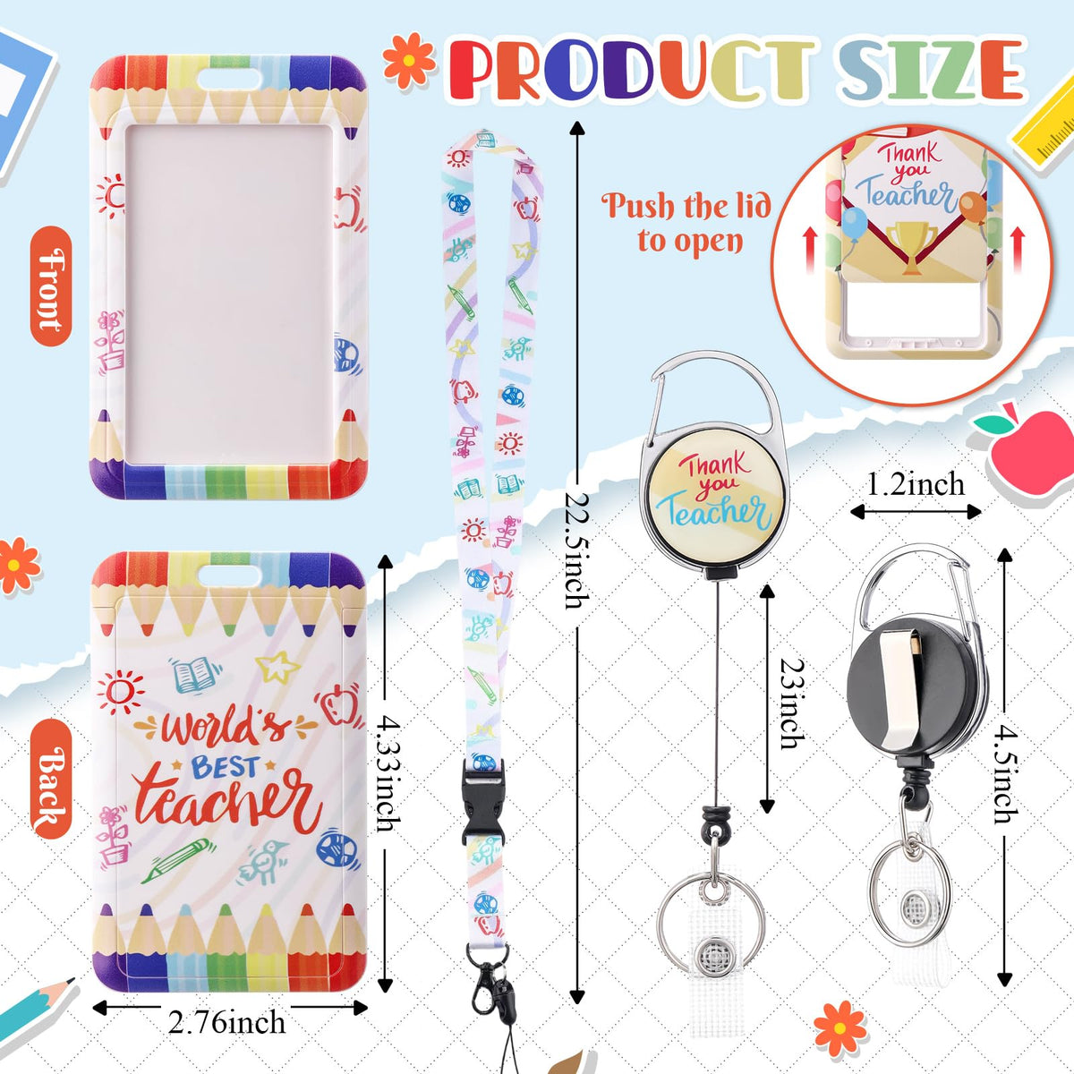Geyoga 6 Pack Christmas Teacher ID Badge Holder with Breakaway Lanyard Pencil Book Cute ID Badges with Retractable Clip Card Holder Keychain for Women Christmas Gifts (Cute)