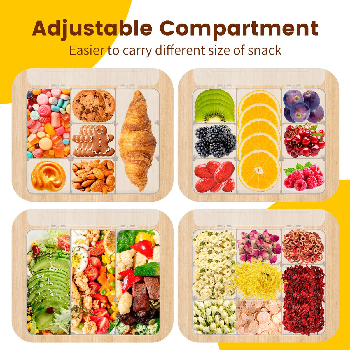 AQSXO 3 Pcs Snack Box Container, 9 Compartments Snack Containers Reusable Meal Prep Lunch Containers.