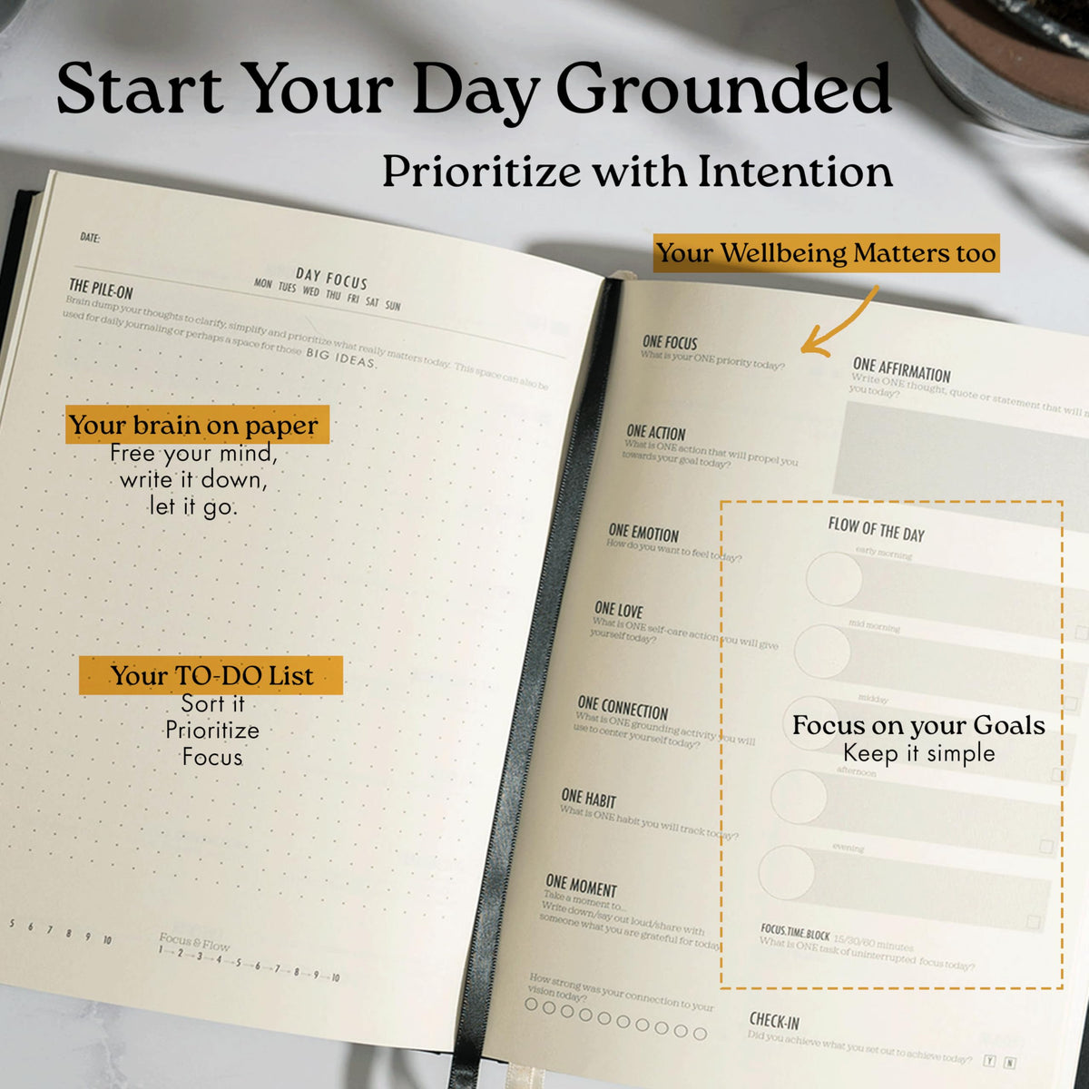 Daily Focus Planner: 90-Day Undated Goal Journal, Vision Mapping, Mindfulness, Monthly, Weekly, Daily Goal Setting, Gratitude, Habit Tracking, Gift for Professionals, Neurodivergent Adults, Productivity, A5, Black