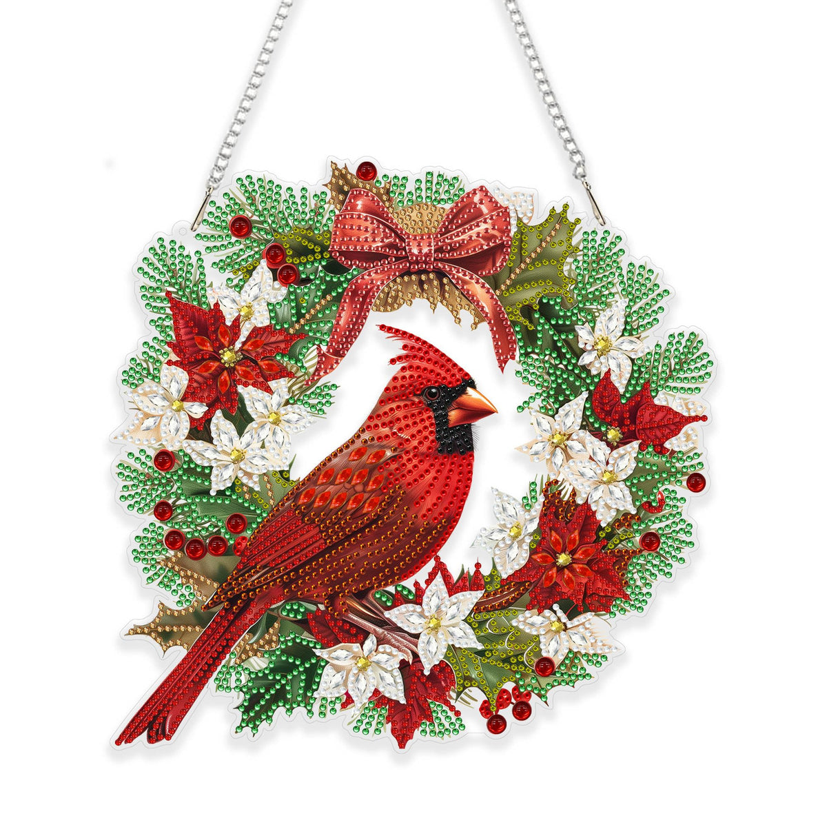 Eiflow Christmas Diamond Art Hanging Kit for Adult, DIY Acrylic Diamonds Painting Ornament Double Sided Pendant Board Kit(Cardinal Bird)