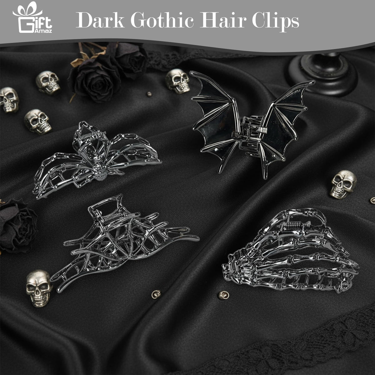 Giftamaz Gothic Gifts for Women - 12 PCS Witchy Gifts Goth Accessories with Hair Clips, Witch Canvas Tote Makeup Bag, Spooky Gifts Basket Witchy Skull Gift Box for Girls Teens Friend Gothic Lovers