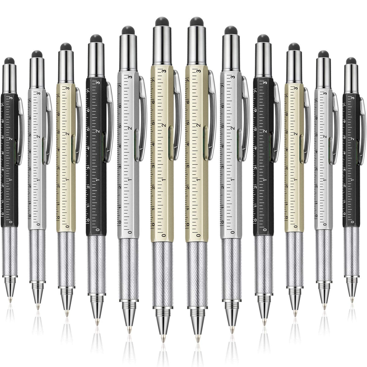 Honoson 30 Pcs Tool Pen for Men Gift 6-in-1 Multitool Tech Tool Pen with Ruler, Level Gauge, Ballpoint, Stylus, Screwdriver and Slotted Screwdriver Multifunction Gift for Him Dad Father Day