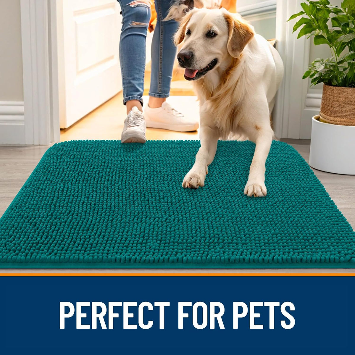 OLANLY Dog Door Mat - Absorbent Non-Slip Washable Doormat for Muddy Paws | 32x20, Lake Blue