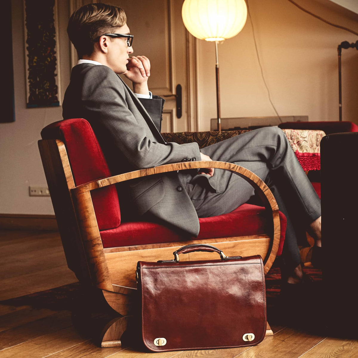 Time Resistance Leather Briefcase for Men - Italian Full Grain Leather Laptop Bag - Messenger Bag - Gift Box Included