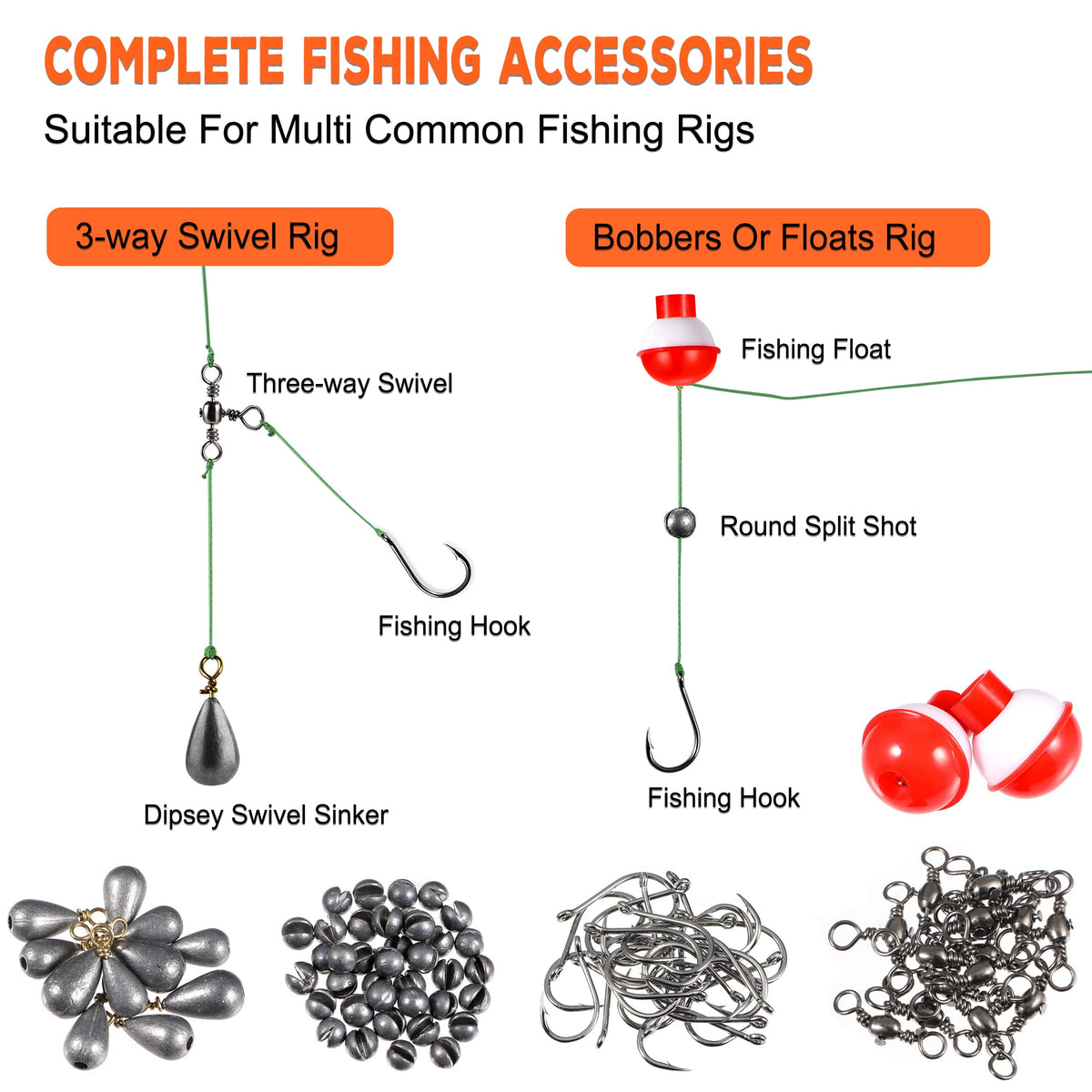 PLUSINNO Fishing Gear Accessories Kit, 253PCS Fishing Tackle Box with Tackle Included, Fishing Hooks, Fishing Weights Sinkers, Spinner Blade, Fishing Equipment for Bass Trout Bluegill Crappie