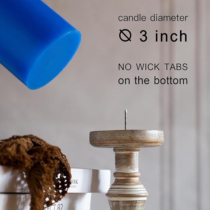 MOZEAL 3" x 8" Hand-Poured Unscented Large Candle,Smokeless Rustic Pillar Candle Set of 2,Slow Burn,No Drip,Approx 150 Hours Burning,Wedding,Dinner,Christmas and Home Decorative,Tall Blue Candle