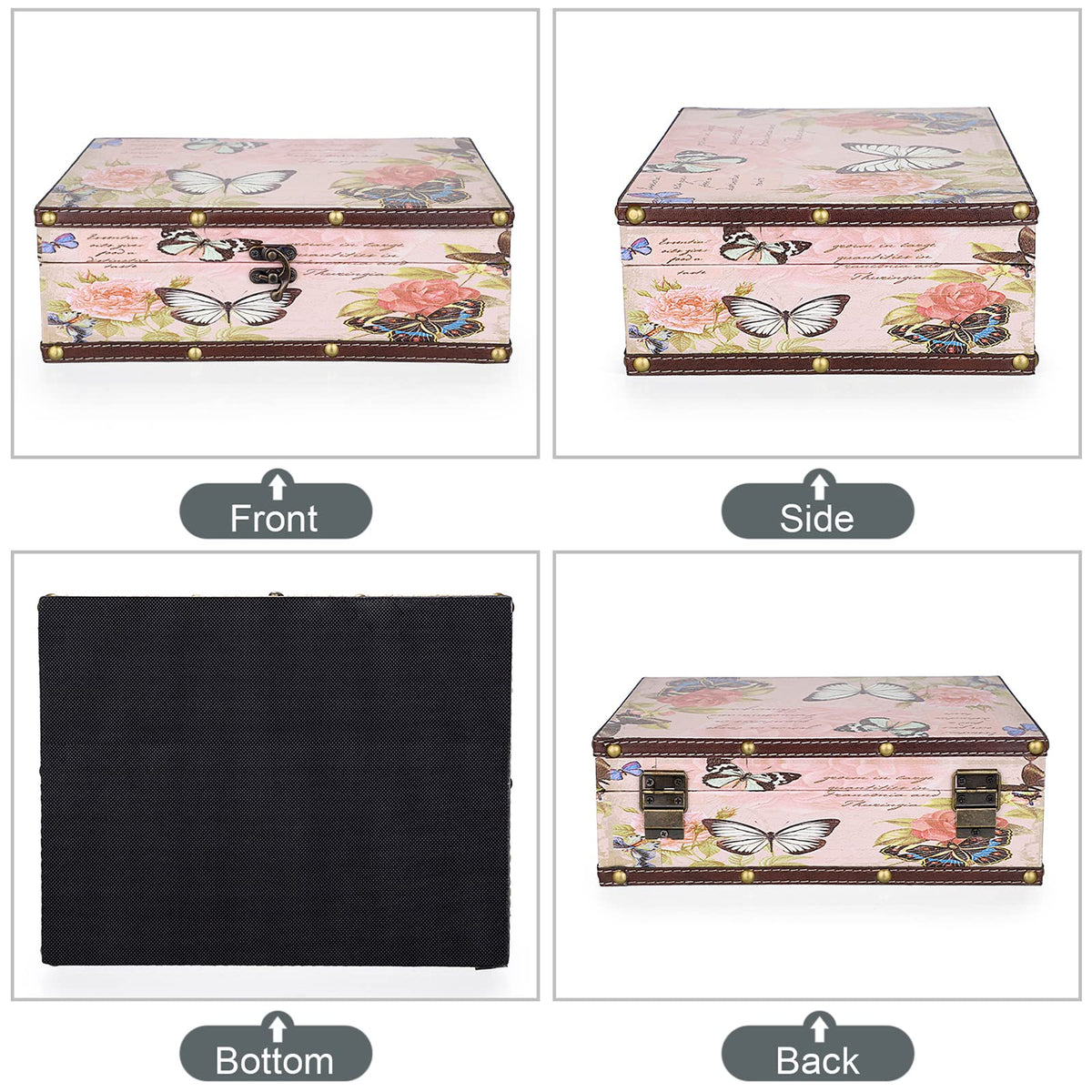 ELLDOO Butterfly Treasure Chest Box, Wooden + PU Leather Storage Decorative Box for Jewelry Trinkets Photos, Rectangular Keepsakes box for Girls Women Gifts