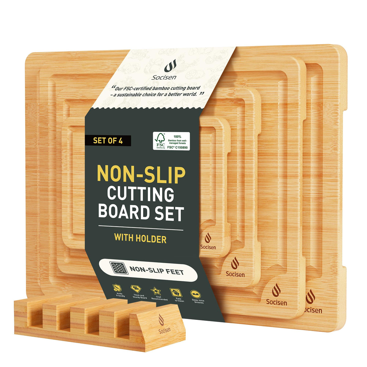 Bamboo Cutting Board Set Non Slip Feet with Holder Over Sink Adult Women Her Sister Aunt Wife Hustband Lady Bestie Soul Happy Christmas Xmas Birthday Gifts Cool Unique Aesthetic 30 40 60 70 Year Old