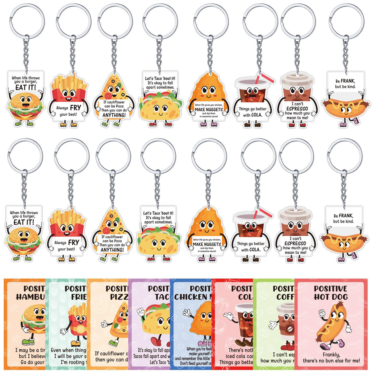 Sureio 32 Sets Employee Appreciation Gifts Bulk, Cute Positive Support Keychains, Small Inspirational Emotional Thank You Gifts for Coworker Staff Nurse Teachers Graduation (Fast Food)