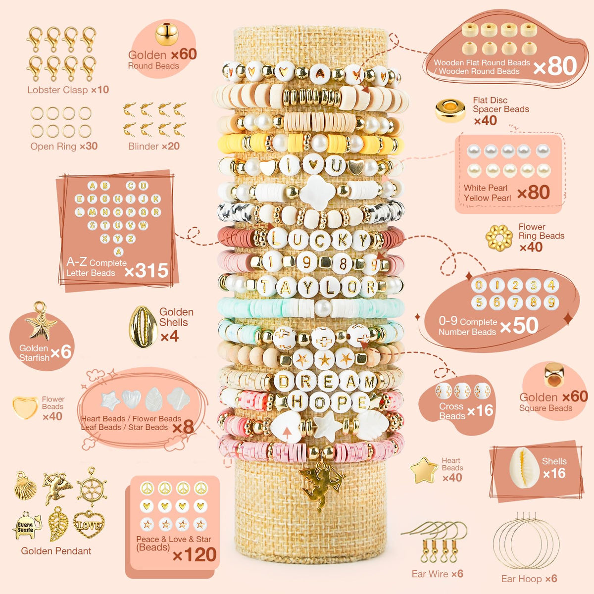 Dowsabel Clay Beads 3 Boxes Bracelet Making Kit, 10800pcs Beads for Jewelry Making, Letter Beads for Friendship Bracelets DIY Arts and Crafts Gifts for Girls Adults